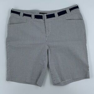INC International Concepts Navy and White Seersucker Flat-Front Shorts 16W
